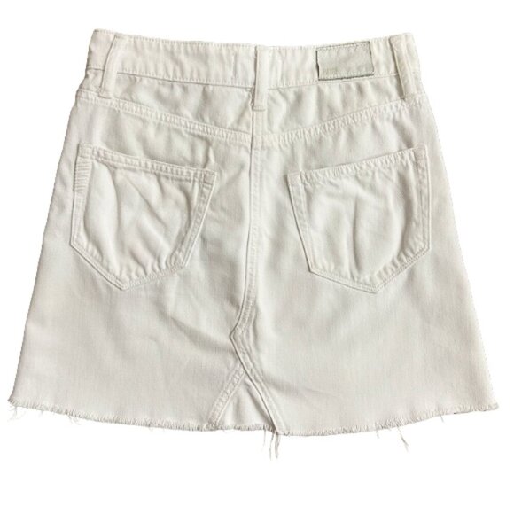 Paige Aideen White Denim Raw Hem Mini Skirt Distressed Size 24 Excellent - Picture 5 of 11